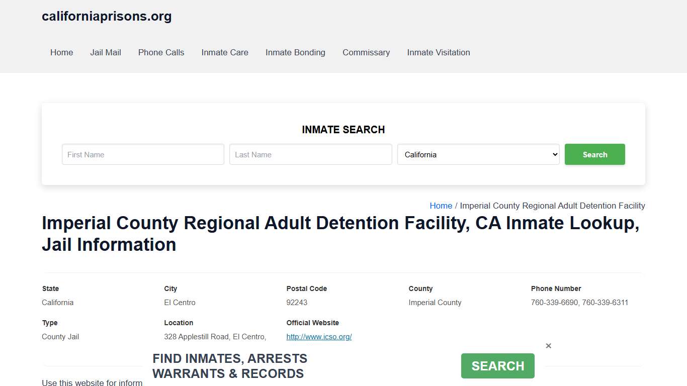 Imperial County Regional Adult Detention Facility, CA - Offender Locator, Contacts, Inmate Info